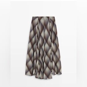Pleated Brown & Cream Maxi Skirt
